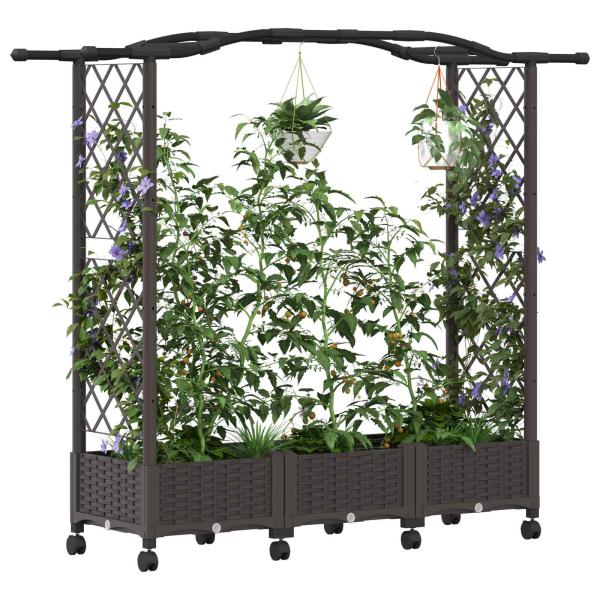 Hochbeet mit Spalier und Rädern Braun 169 x 40 x 129 cm PP
