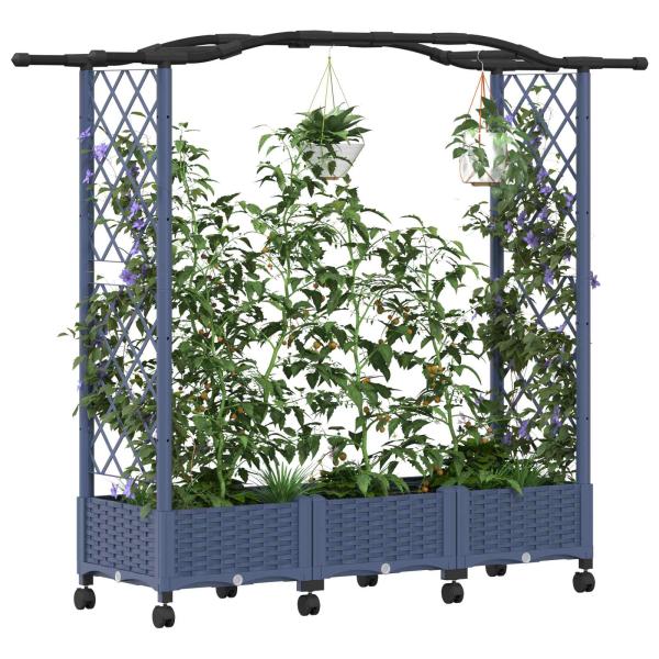 Hochbeet mit Rankgitter und Dach Grau 169 x 40 x 129 cm PP