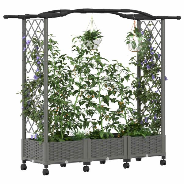 Hochbeet mit Rankgitter und Dach Hellgrau 169 x 40 x 129 cm PP