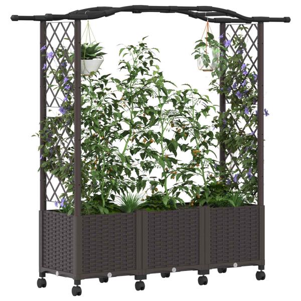 Hochbeet mit Rankgitter und Dach Braun 164 x 40 x 144 cm PP
