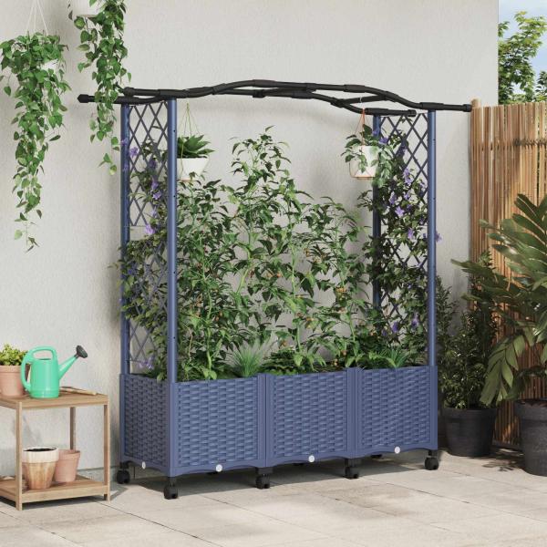 ARDEBO.de - Hochbeet mit Rankgitter und Dach Grau 164 x 40 x 144 cm PP