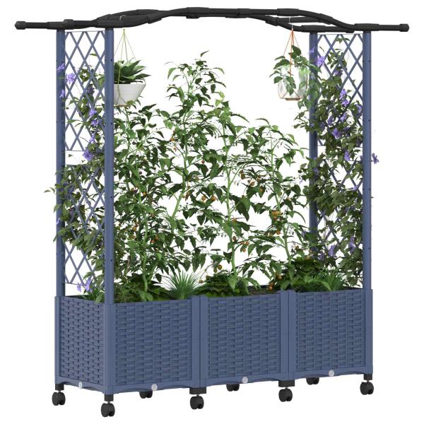 Hochbeet mit Rankgitter und Dach Grau 164 x 40 x 144 cm PP