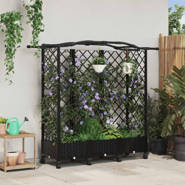 ARDEBO.de - Hochbeet mit Rankgitter und Dach Schwarz 163 x 40 x 129 cm PP