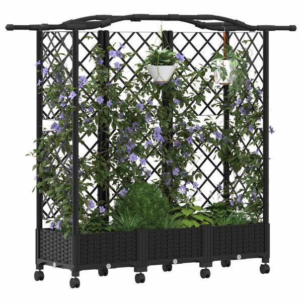 Hochbeet mit Rankgitter und Dach Schwarz 163 x 40 x 129 cm PP