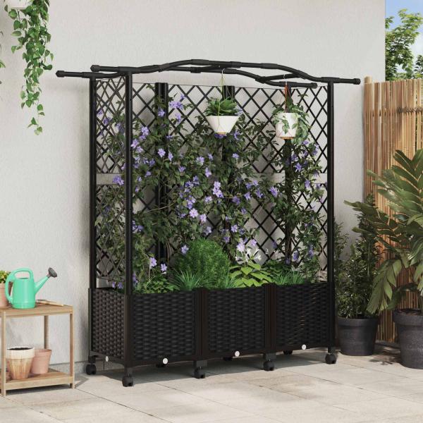 ARDEBO.de - Hochbeet mit Rankgitter und Dach Schwarz 163 x 40 x 144 cm PP