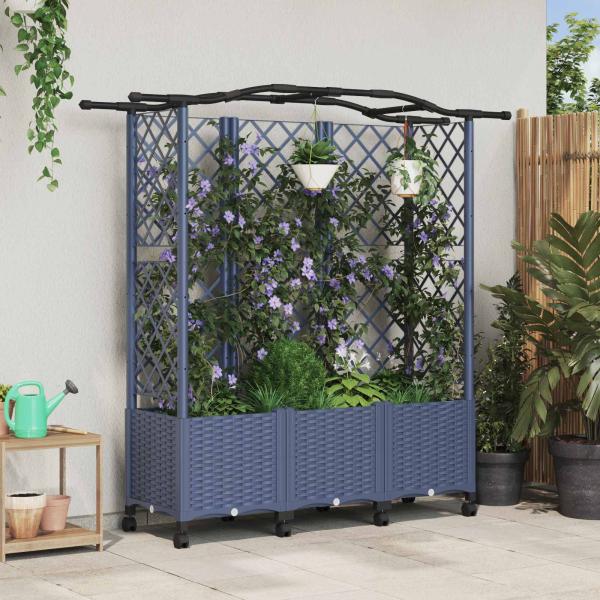 ARDEBO.de - Hochbeet mit Rankgitter und Dach Grau 163 x 40 x 144 cm PP
