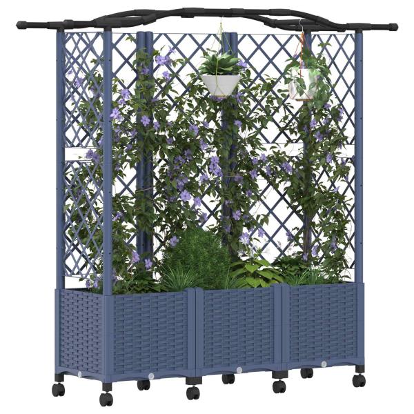 Hochbeet mit Rankgitter und Dach Grau 163 x 40 x 144 cm PP
