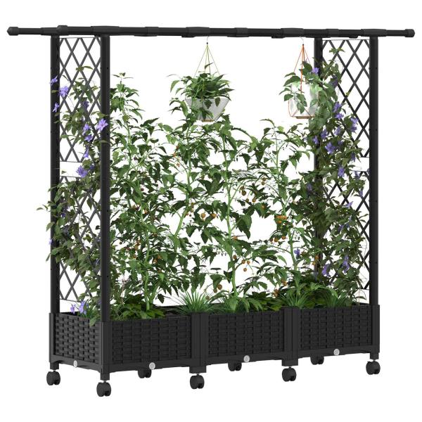 Hochbeet mit Rankgitter und Dach Schwarz 164 x 40 x 127 cm PP
