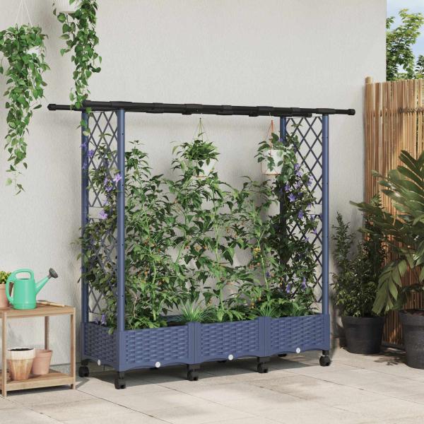 ARDEBO.de - Hochbeet mit Rankgitter und Dach Grau 164 x 40 x 127 cm PP