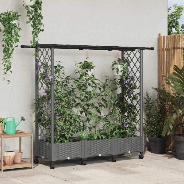 ARDEBO.de - Hochbeet mit Rankgitter und Dach Hellgrau 164 x 40 x 127 cm PP