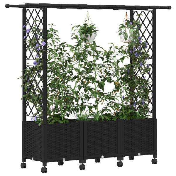 Hochbeet mit Rankgitter und Dach Schwarz 162,5 x 40 x 142 cm PP