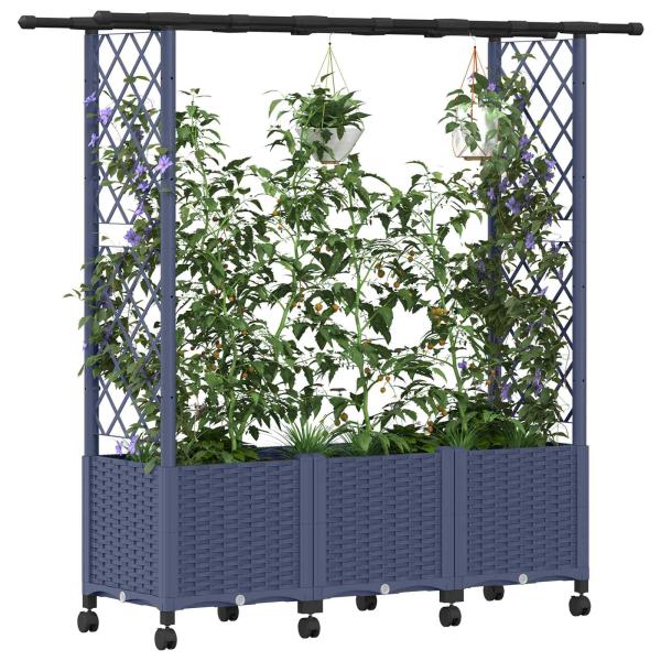 Hochbeet mit Rankgitter und Dach Grau 162,5 x 40 x 142 cm PP