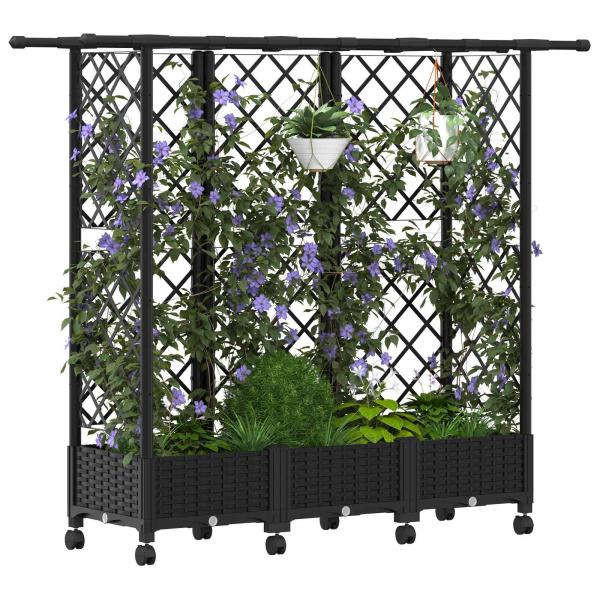 Hochbeet mit Rankgitter und Dach Schwarz 164 x 40 x 127 cm PP