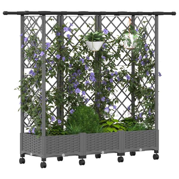 Hochbeet mit Rankgitter und Dach Hellgrau 164 x 40 x 127 cm PP