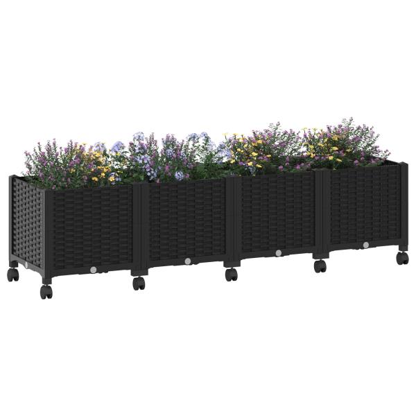 Gartenpflanzer mit Rädern Schwarz 160 x 40 x 44 cm PP