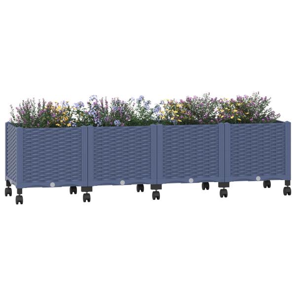 Gartenpflanzer mit Rädern Blaugrau 160 x 40 x 48 cm PP