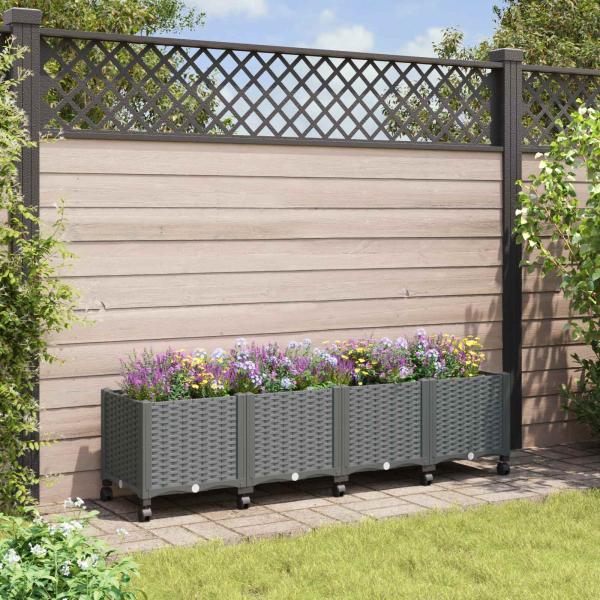 ARDEBO.de - Gartenpflanzer mit Rädern Hellgrau 160 x 40 x 48 cm PP
