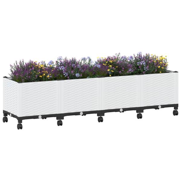 Gartenpflanzer mit Rädern Weiß 160 x 40 x 48 cm PP