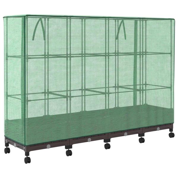 Gartenplanter mit Gewächshausabdeckung und Rädern 4 stk. Braun