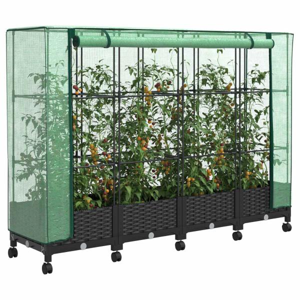 Gartenplanter mit Gewächshausabdeckung und Rädern 4 stk. PP