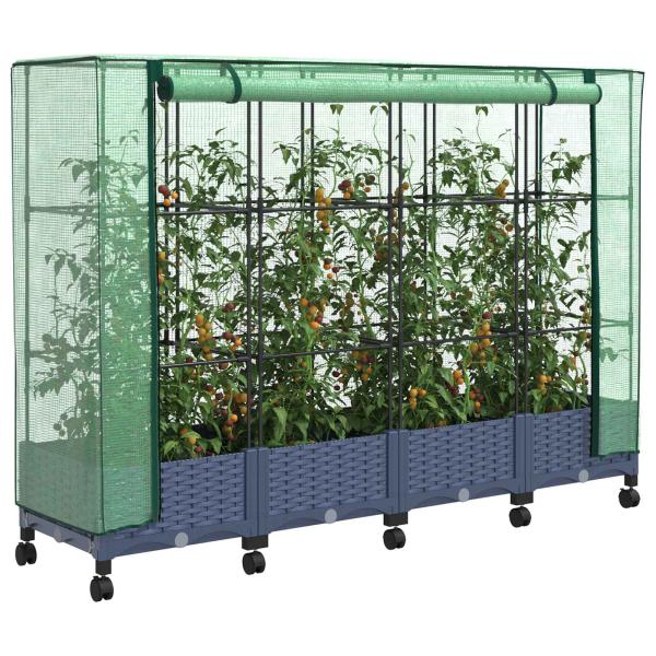 Gartenplanter mit Gewächshausabdeckung und Rädern 4 stk. PP