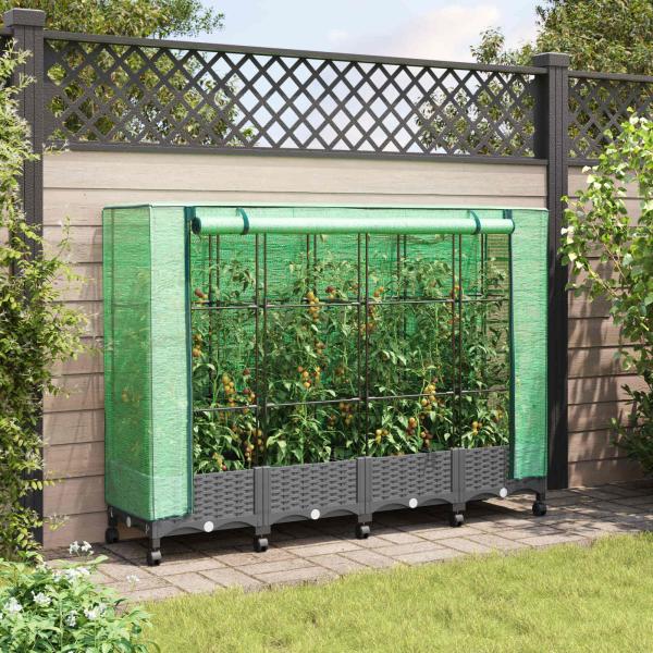 ARDEBO.de - Gartenplanter mit Gewächshausabdeckung und Rädern 4 stk. PP