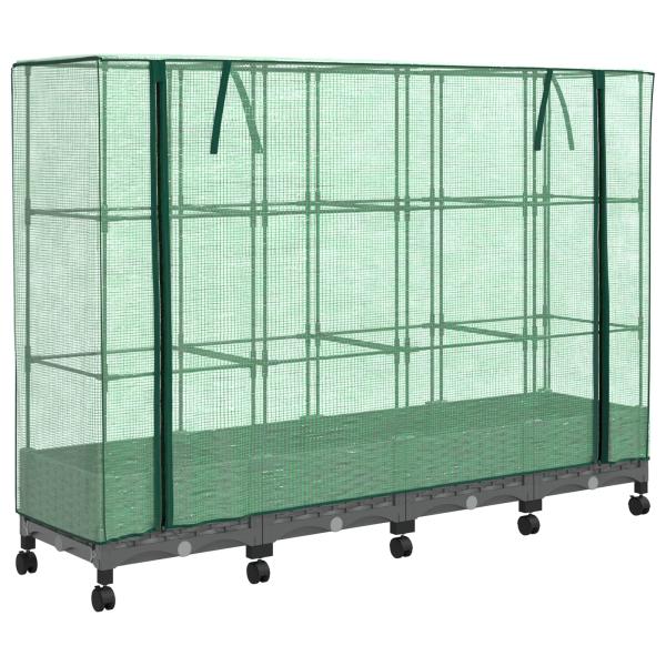 Gartenplanter mit Gewächshausabdeckung und Rädern 4 stk. PP