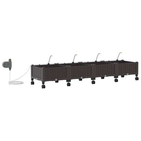 Garten Blumenkübel mit Bewässerung und Rädern 4 Stk. Braun PP