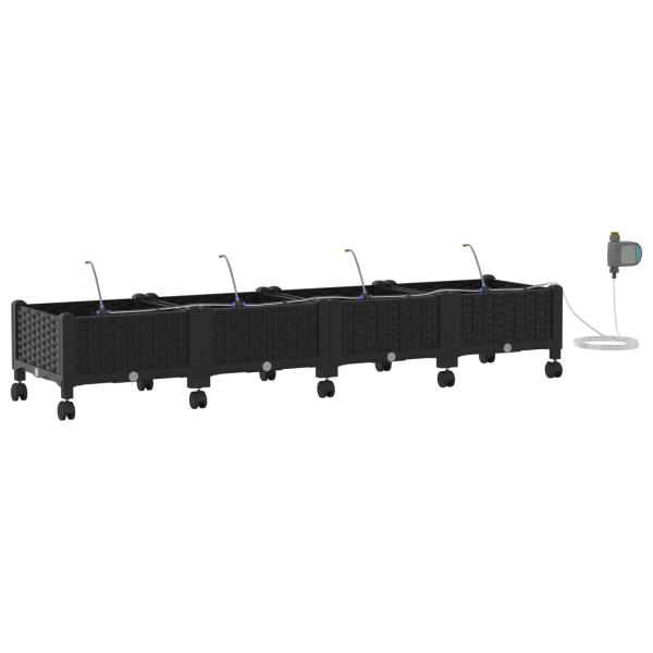 Garten Blumenkübel mit Bewässerung und Rädern 4 Stk. Schwarz PP