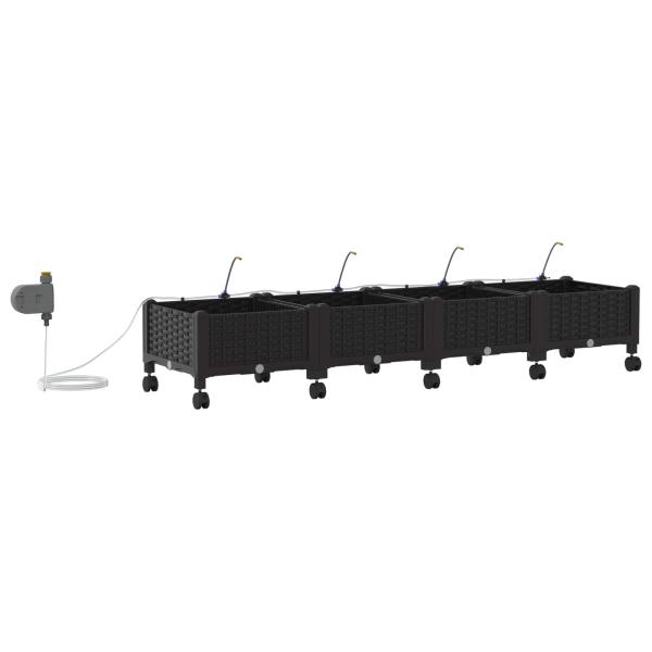 Garten Blumenkübel mit Bewässerung und Rädern 4 Stk. Schwarz PP