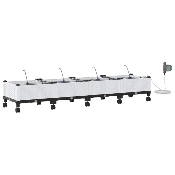 Garten Blumenkübel mit Bewässerung und Rädern 4 Stk. Weiß PP