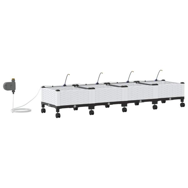 Garten Blumenkübel mit Bewässerung und Rädern 4 Stk. Weiß PP