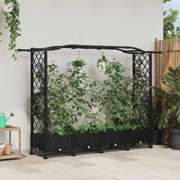 ARDEBO.de - Hochbeet mit Rankgitter und Dach Schwarz 207 x 40 x 129 cm PP