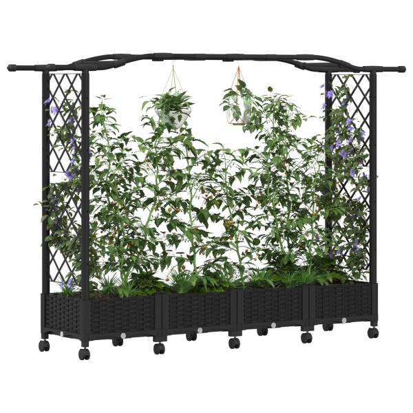 Hochbeet mit Rankgitter und Dach Schwarz 207 x 40 x 129 cm PP