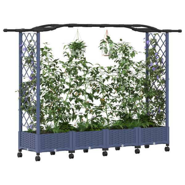 Hochbeet mit Rankgitter und Dach Grau 207 x 40 x 129 cm PP