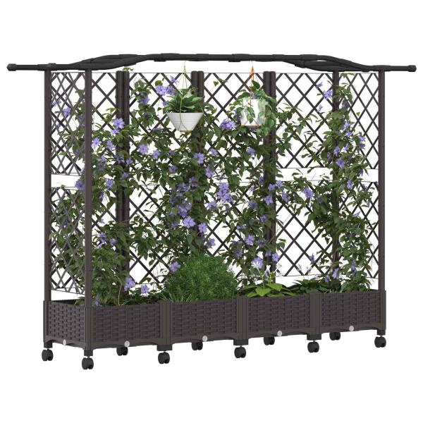 Hochbeet mit Rankgitter und Dach Braun 203,5 x 40 x 129 cm PP