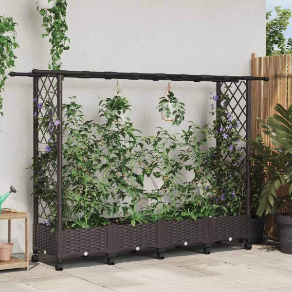 ARDEBO.de - Hochbeet mit Rankgitter und Dach Braun 203 x 40 x 127 cm PP