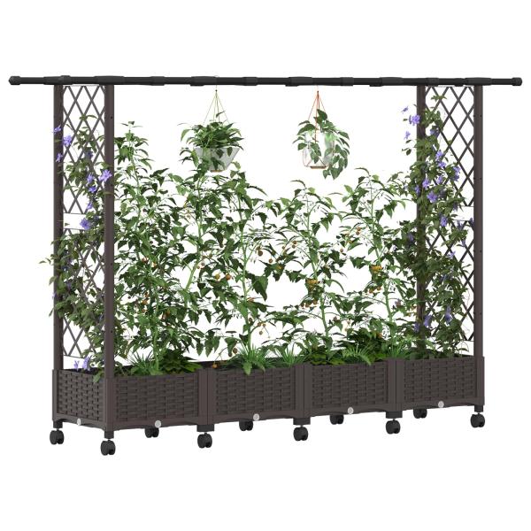 Hochbeet mit Rankgitter und Dach Braun 203 x 40 x 127 cm PP