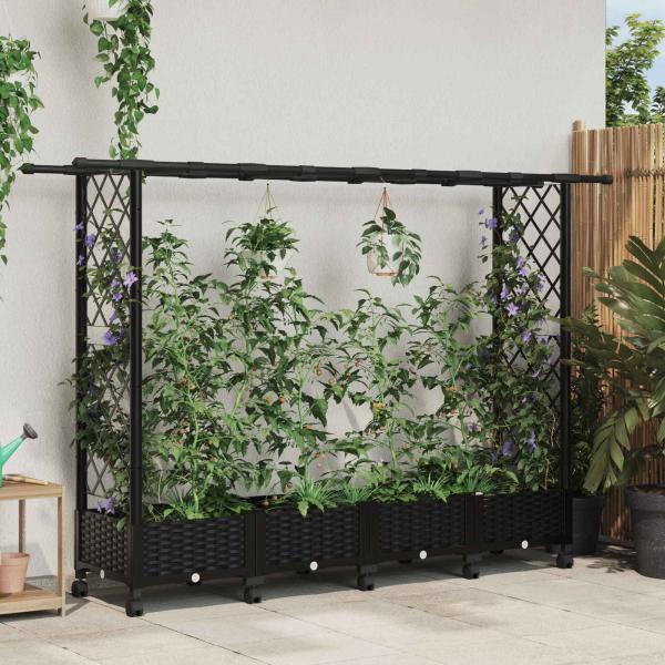 ARDEBO.de - Hochbeet mit Rankgitter und Dach Schwarz 203 x 40 x 127 cm PP
