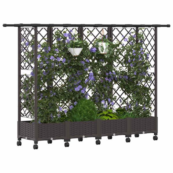 Hochbeet mit Rankgitter und Dach Braun 202,5 x 40 x 127 cm PP