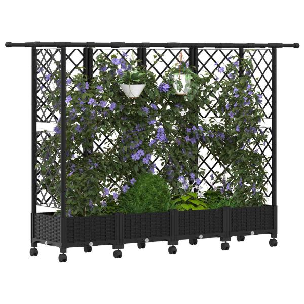 Hochbeet mit Rankgitter und Dach Schwarz 202,5 x 40 x 127 cm PP