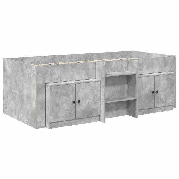 Loft Bettgestell mit Schrank 3 stk. Betongrau Holzwerkstoff