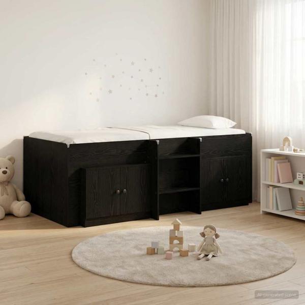 ARDEBO.de - Loft Bettgestell mit Schrank 3 stk. Schwarz Holzwerkstoff