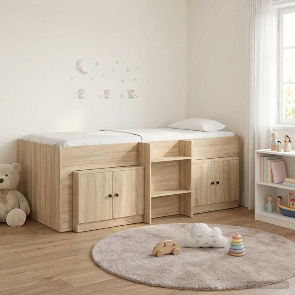 ARDEBO.de - Loft Bettgestell mit Schrank 3 stk. Sonoma-Eiche Holzwerkstoff