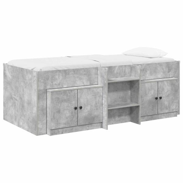 Loft Bettgestell mit Schrank 3 stk. Betongrau Holzwerkstoff