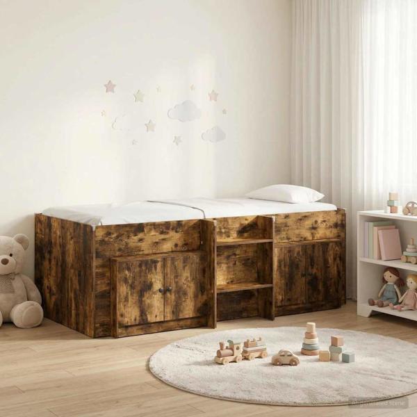 ARDEBO.de - Loft Bettgestell mit Schrank 3 stk. Räuchereiche Holzwerkstoff