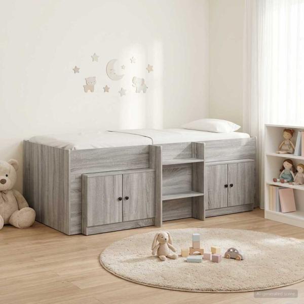 ARDEBO.de - Loft Bettgestell mit Schrank 3 stk. Sonoma-Grau Holzwerkstoff