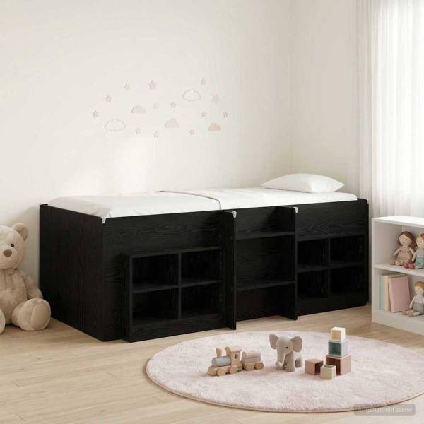 ARDEBO.de - Loft Bettgestell mit Schrank 3 stk. Schwarz Holzwerkstoff