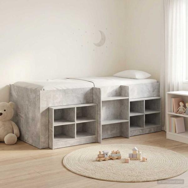 ARDEBO.de - Loft Bettgestell mit Schrank 3 Stk. Betongrau Holzwerkstoff