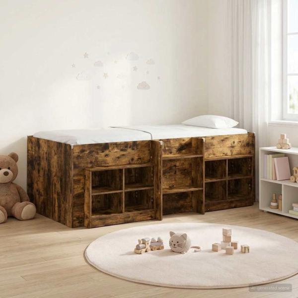 ARDEBO.de - Loft Bettgestell mit Schrank mit Regal 3 stk. Geräucherte Eiche